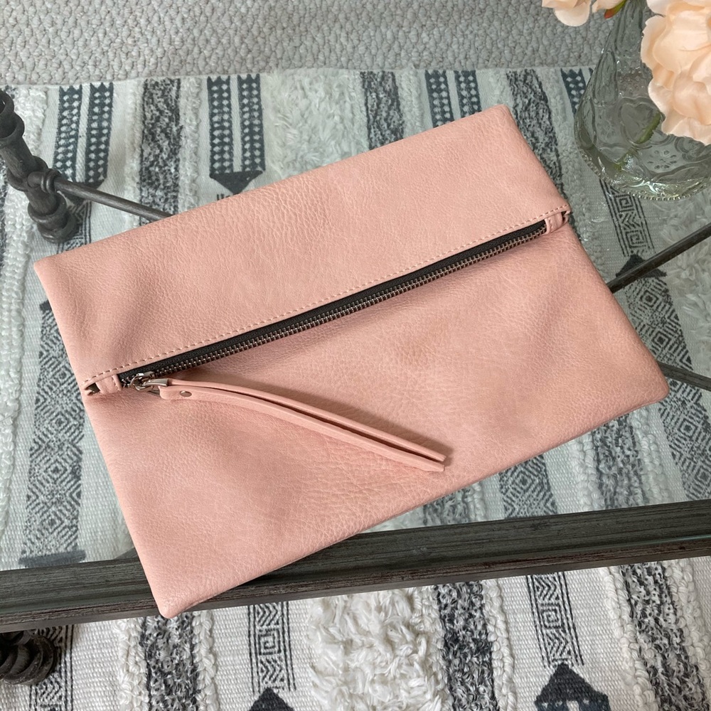 OLIVER BONAS Salmon PU leather Zip Clutch NWOT